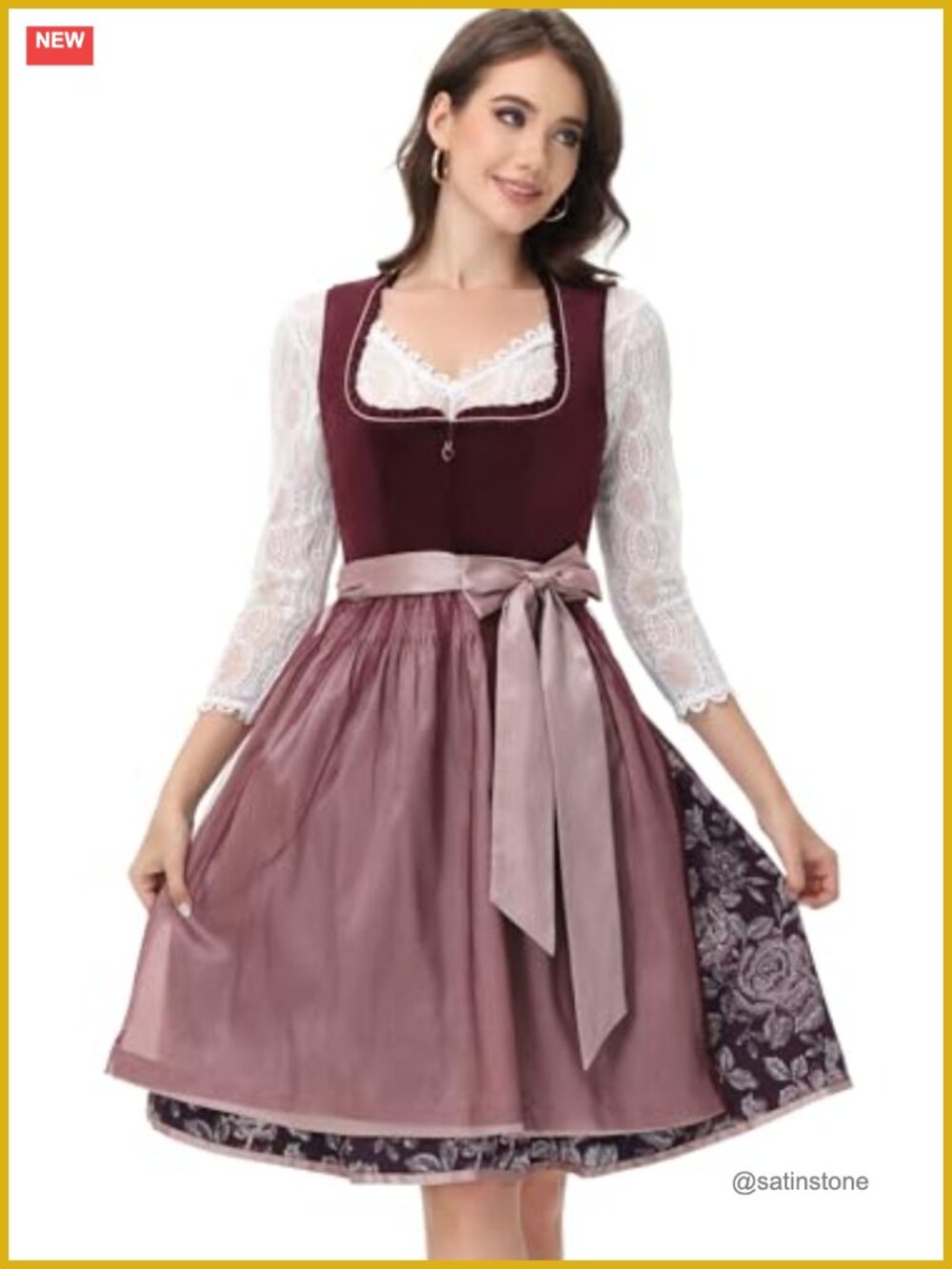 Authentic German Dirndl Dress Oktoberfest Bavarian Costume with Apron Sleeveless